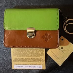 Patricia Nash Peridot & Tan Leather Mini Lanza Key Fob Purse ❤️NEW with tag! ❤️